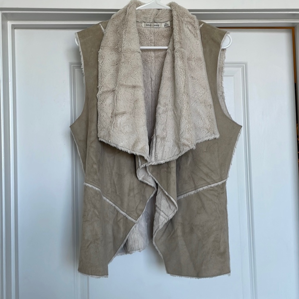 Bishop + Young tan/cream Suede fur vest
